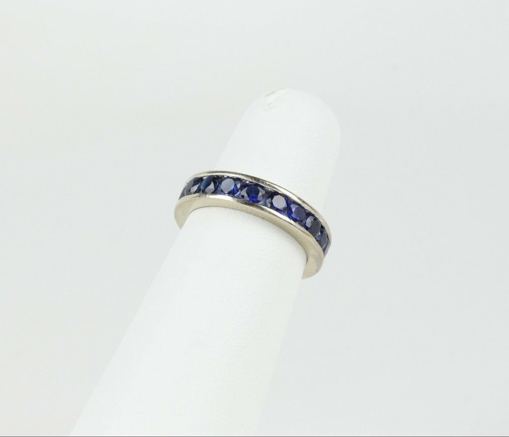 Vintage Ladies Eternity Ring Blue Sapphires 14K White Gold