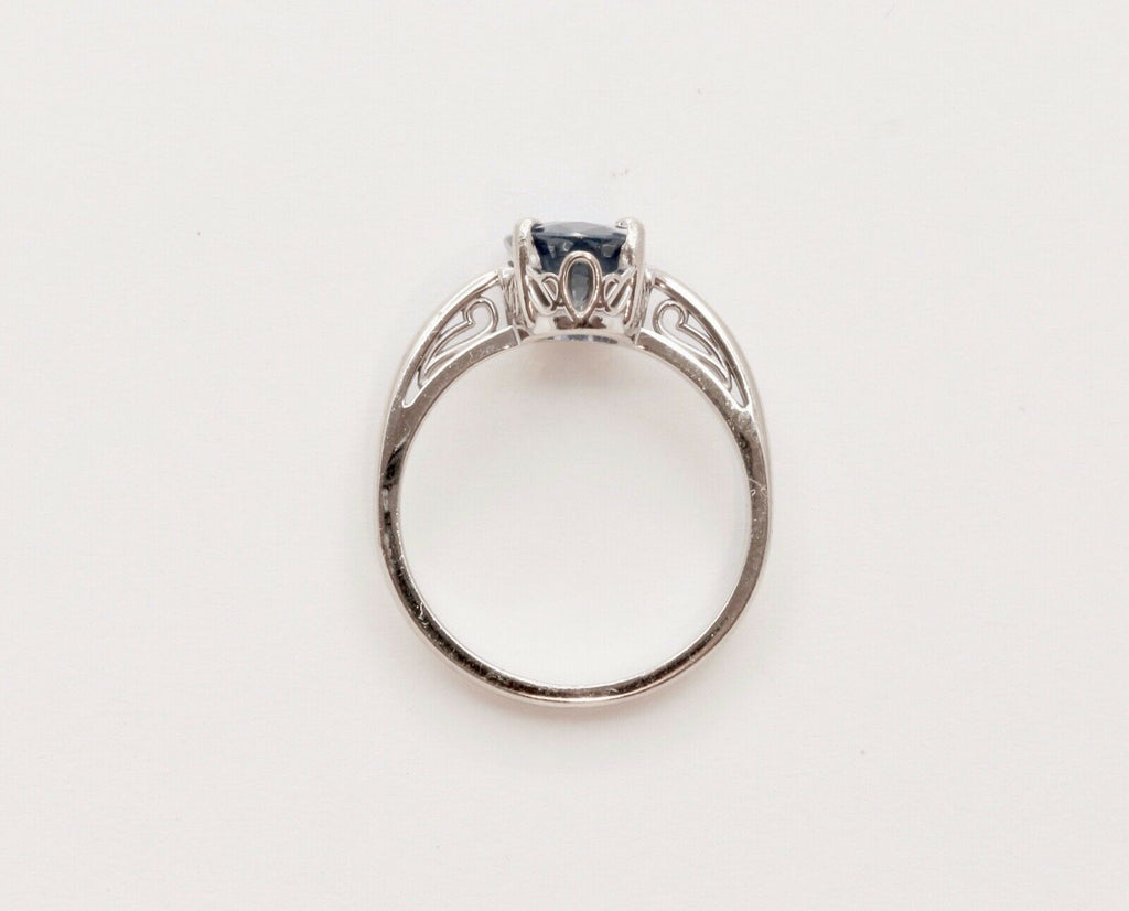 Vintage Ladies 2.05 Carat Blue Sapphire 14K White Gold Ring