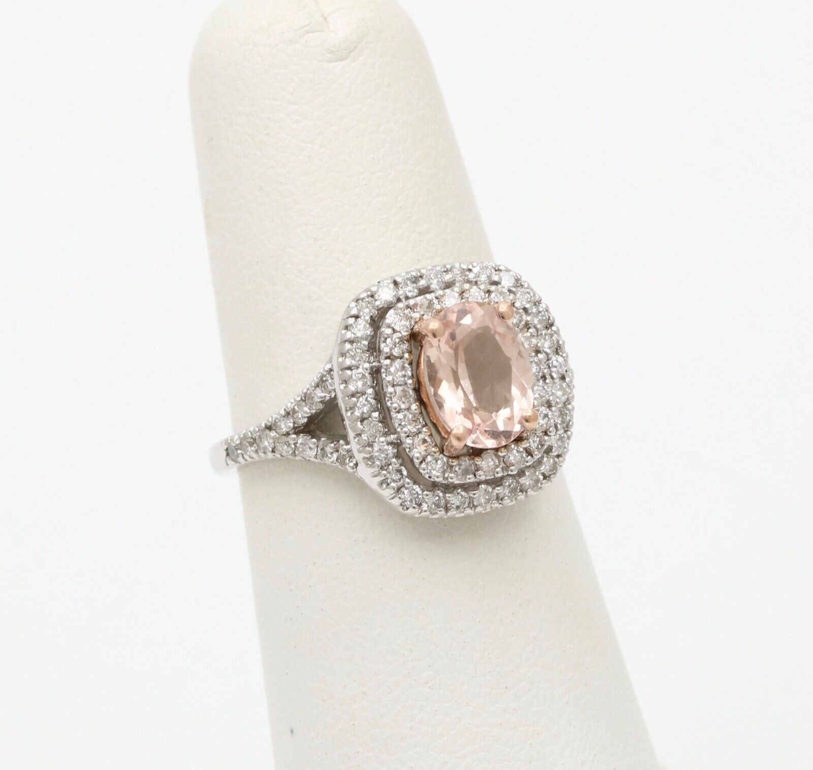 Vintage Morganite Diamonds 10K White Gold Ring