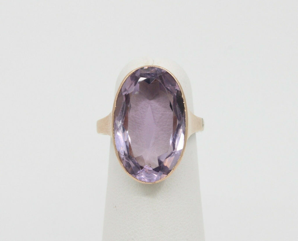 Vintage 9K Yellow Gold Rose De France Amethyst Solitaire Ring