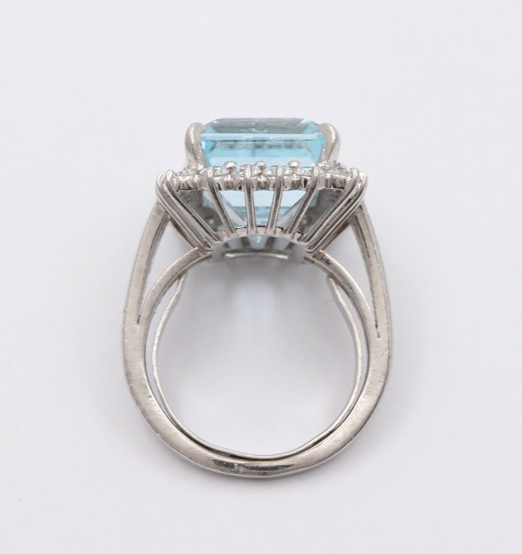 Vintage Aquamarine Diamonds Platinum Ring