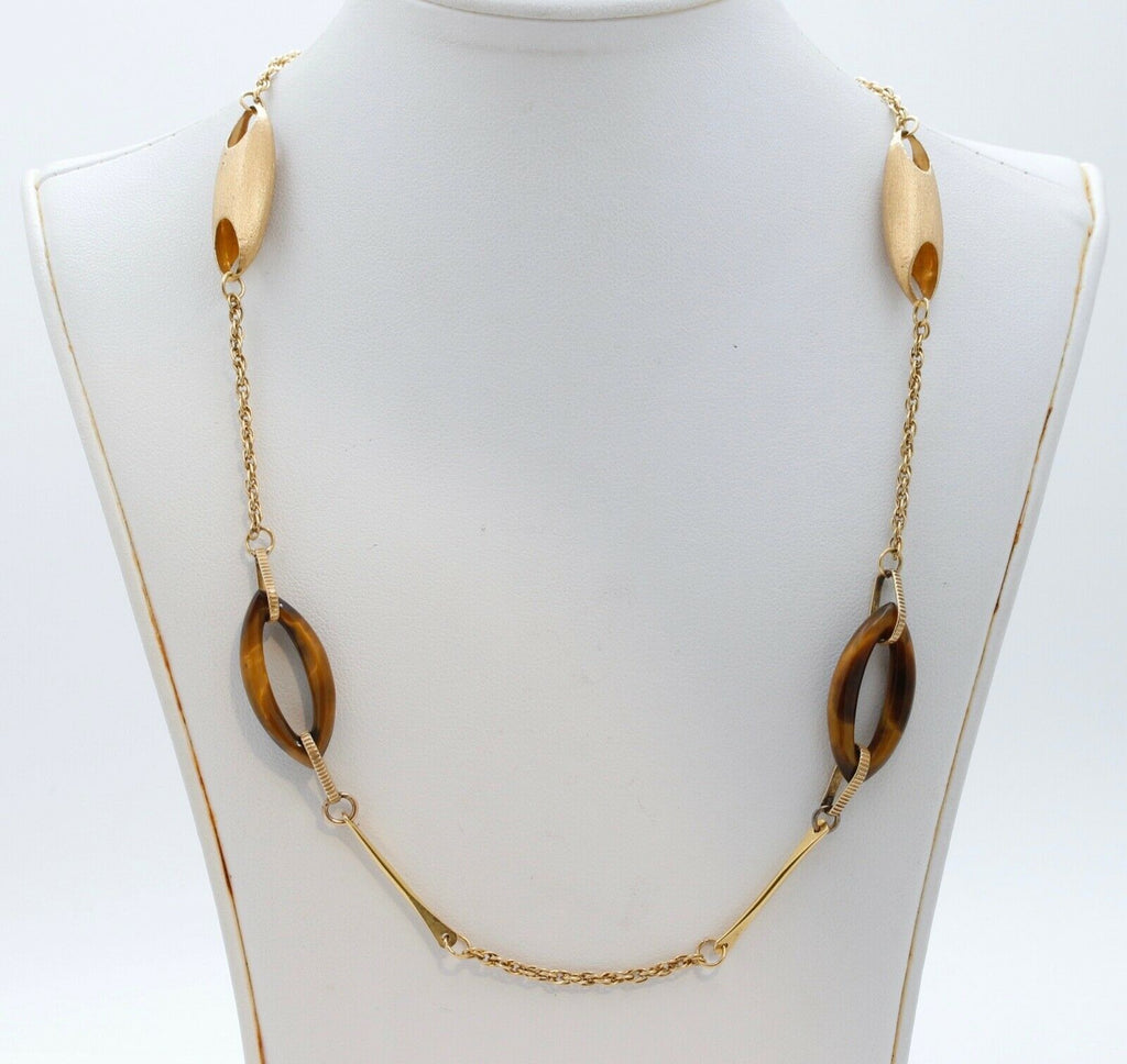 Rare and Unique Tiger Eye 18K Yellow Gold Necklace