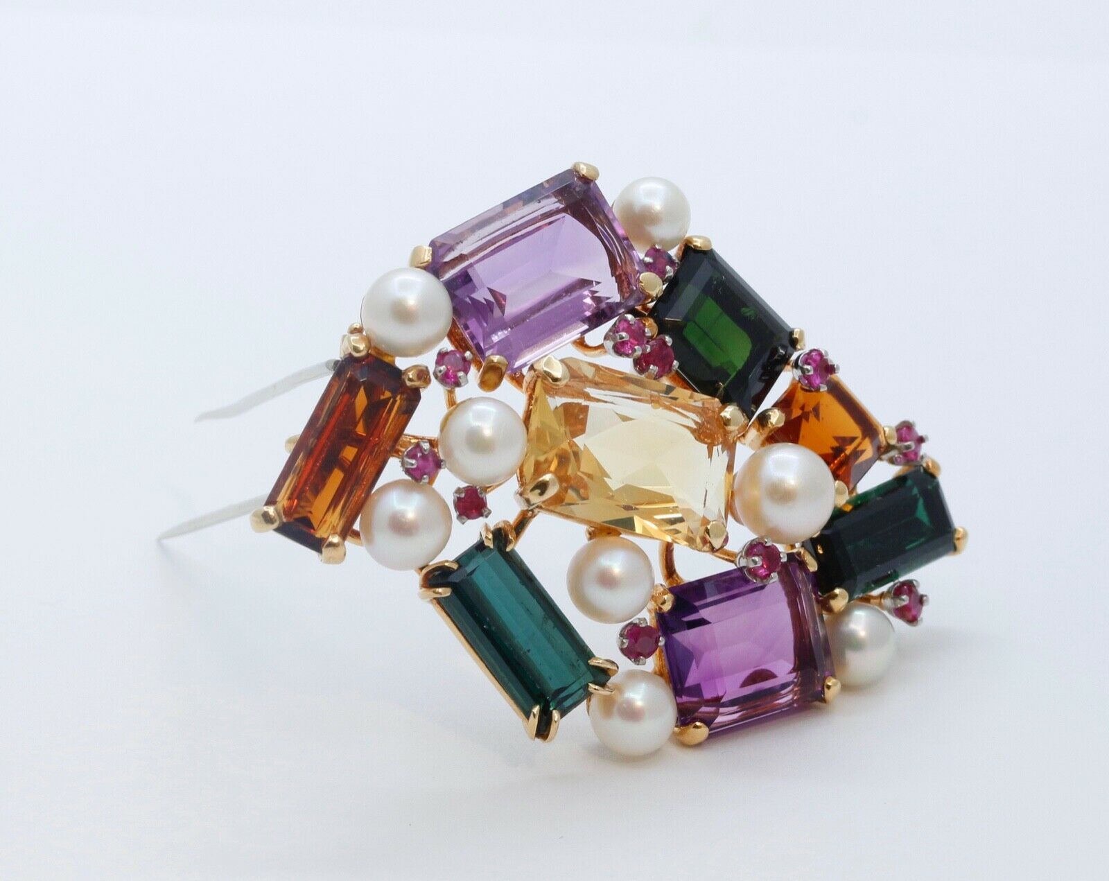 Luxurious Vintage Multi Stone 18K Yellow Gold Pendant Brooch Pin