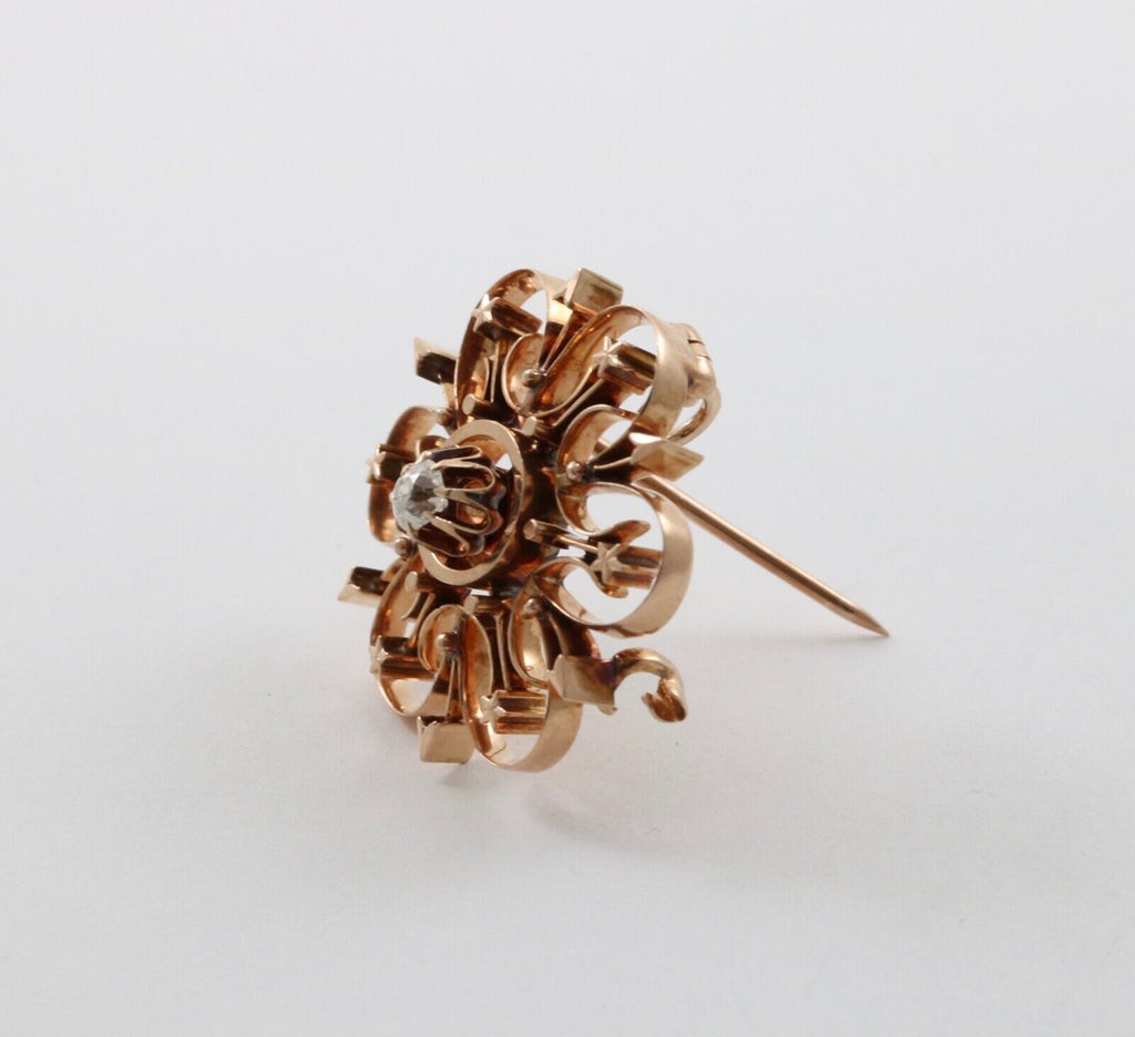 Antique 14K Yellow Gold Heart & Arrow Floral Brooch, Pendant