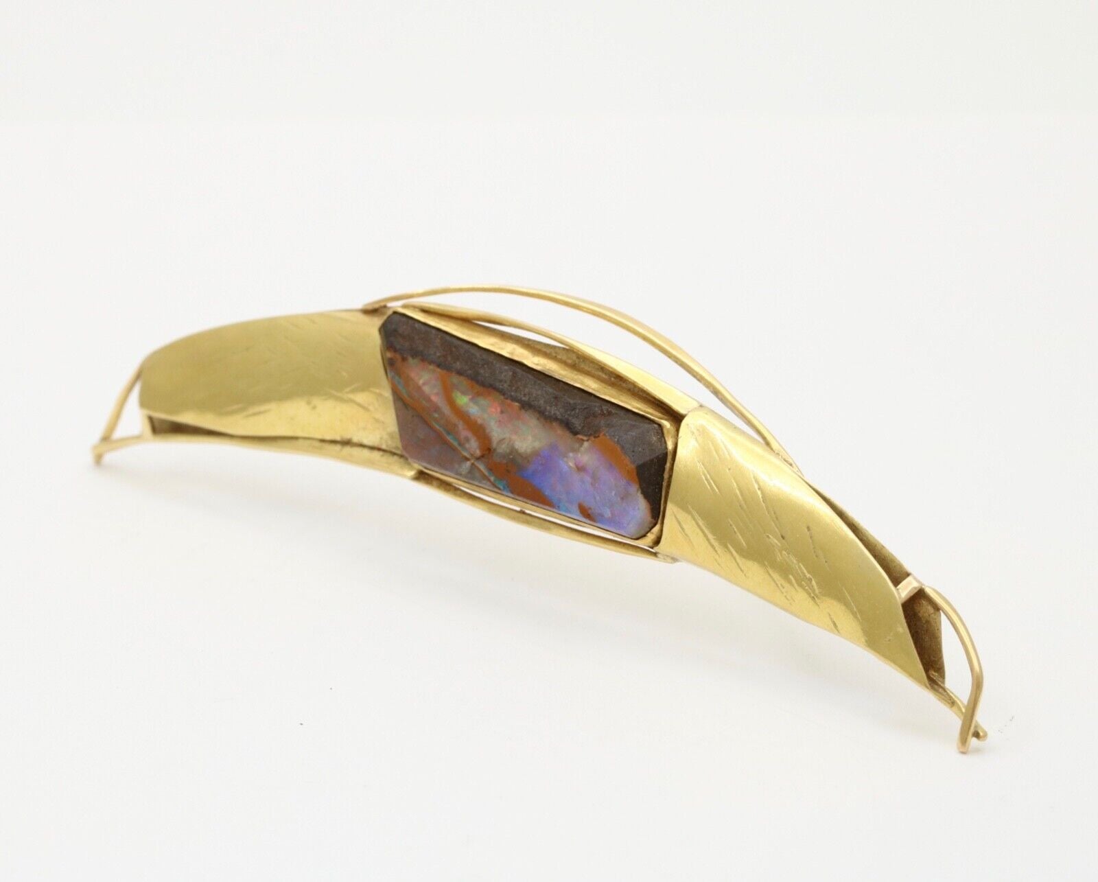 Vintage Japanese 18K Yellow Gold Artistic Abstract Boulder Opal Pendant Brooch.
