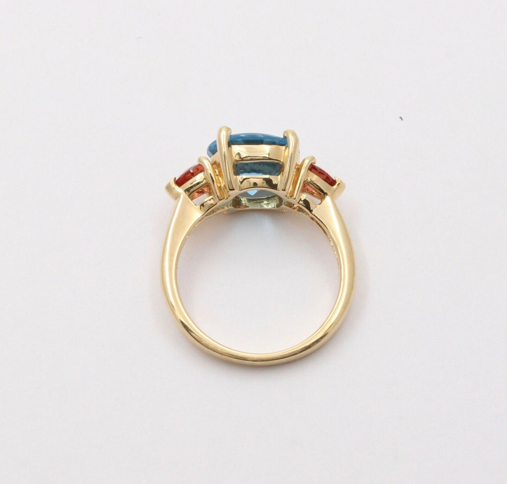 Vintage Fancy Cut Blue Topaz Madeira Citrine 14K Yellow Gold Ring