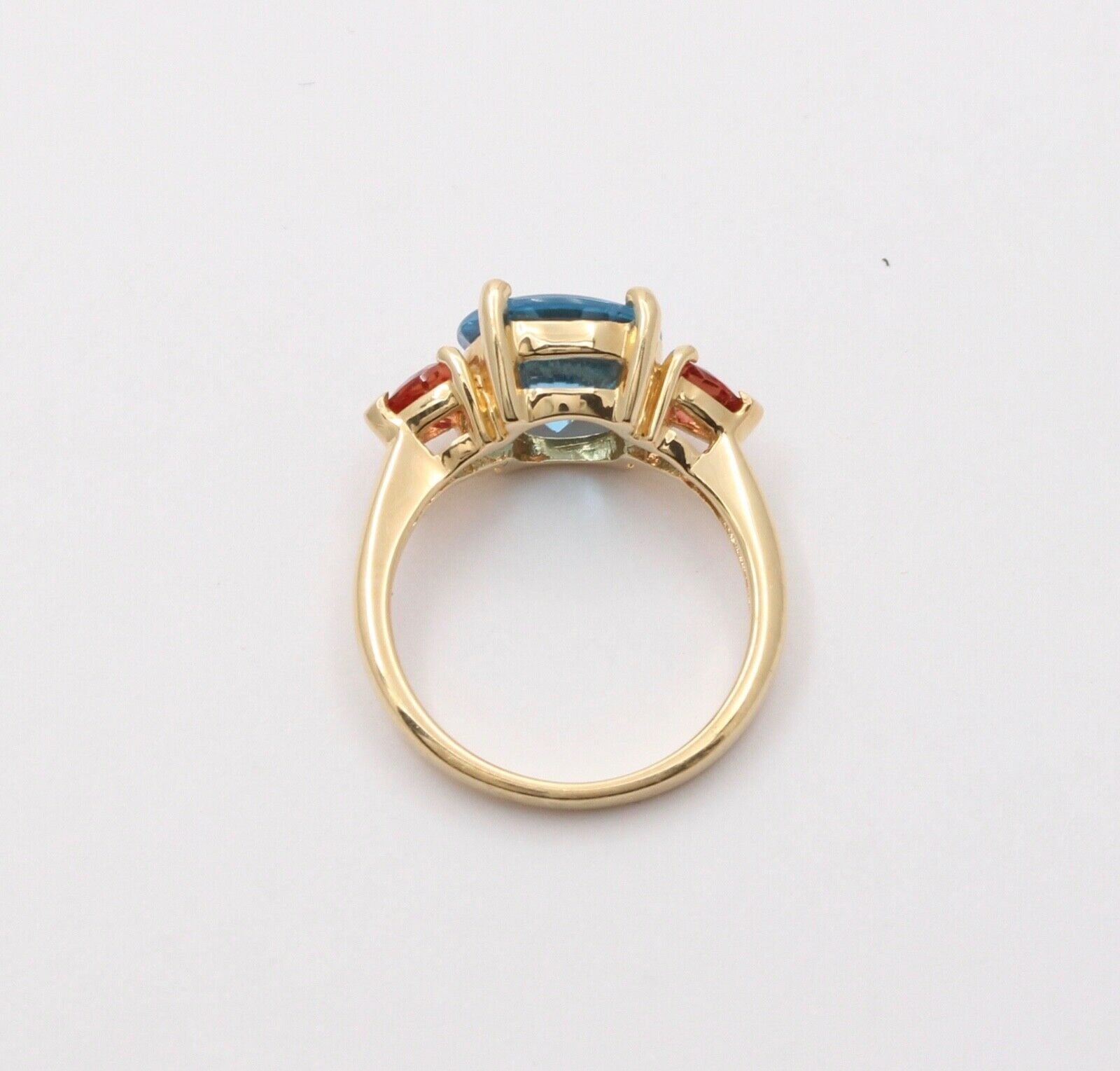 Vintage Fancy Cut Blue Topaz Madeira Citrine 14K Yellow Gold Ring