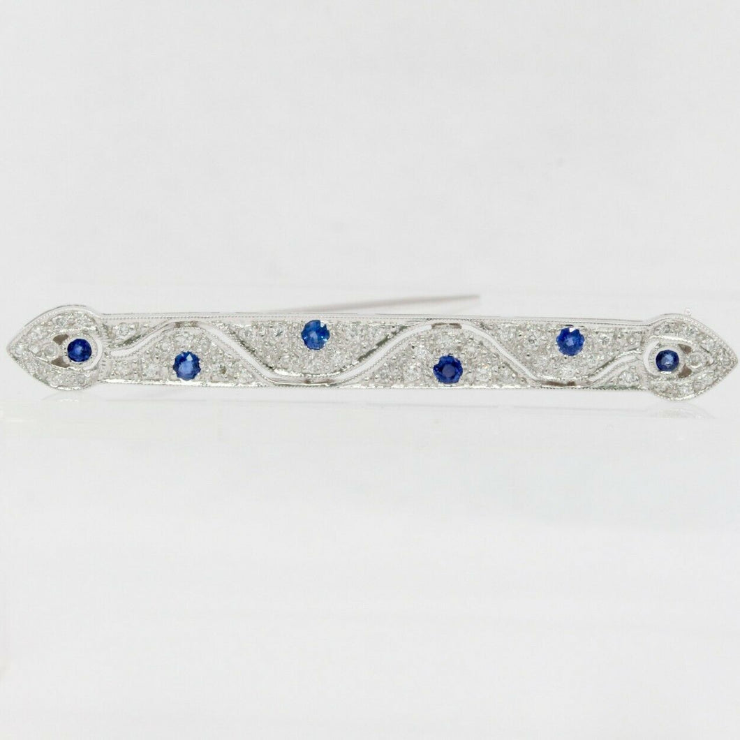 Vintage 18K White Gold Diamond Sapphire Bar Pin
