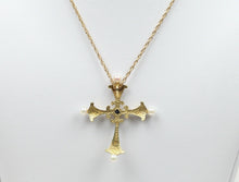 Load image into Gallery viewer, Faberge 1983 Enamel 14K Franklin Mint Sapphire Midnight Cross Pendant with Chain
