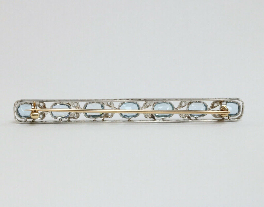 Look!! Art Deco Aquamarine Platinum 14K White Gold Bar Brooch Pin