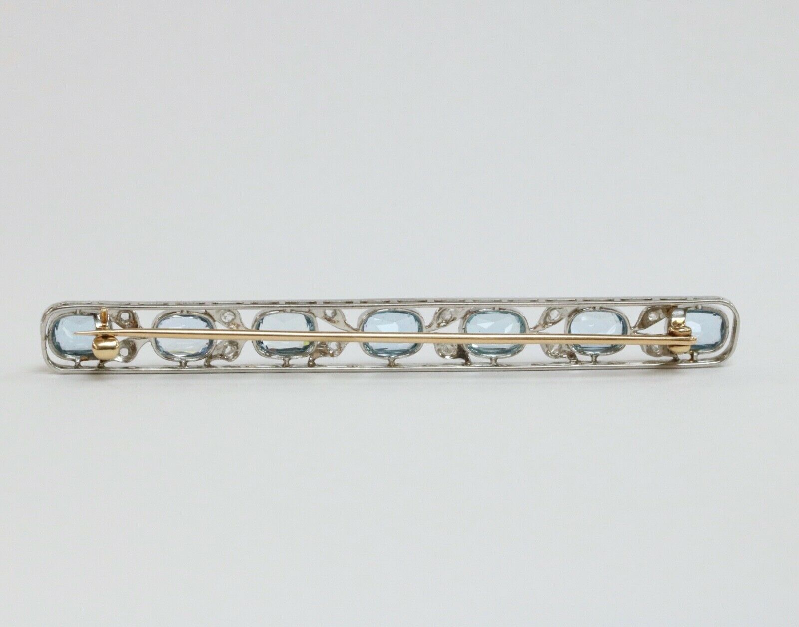 Look!! Art Deco Aquamarine Platinum 14K White Gold Bar Brooch Pin