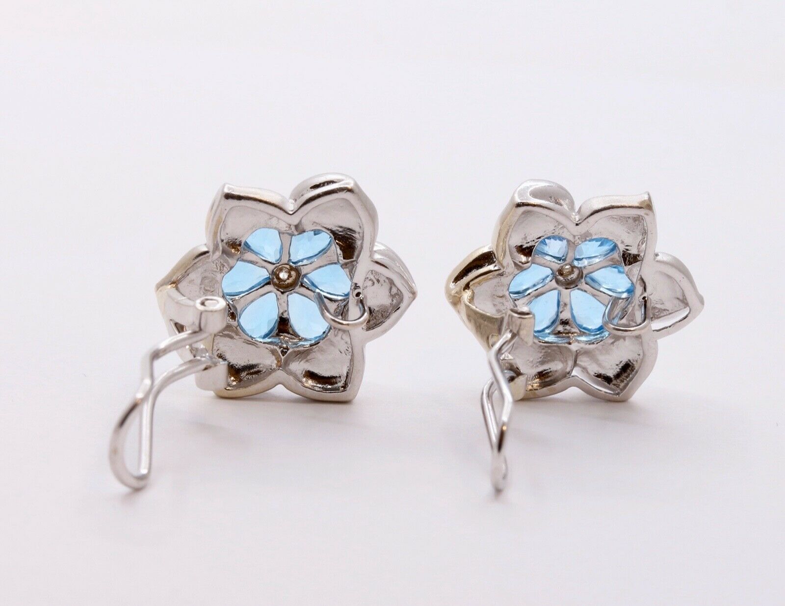 Lovely Vintage Summer 14K White Gold Topaz Diamonds Earrings
