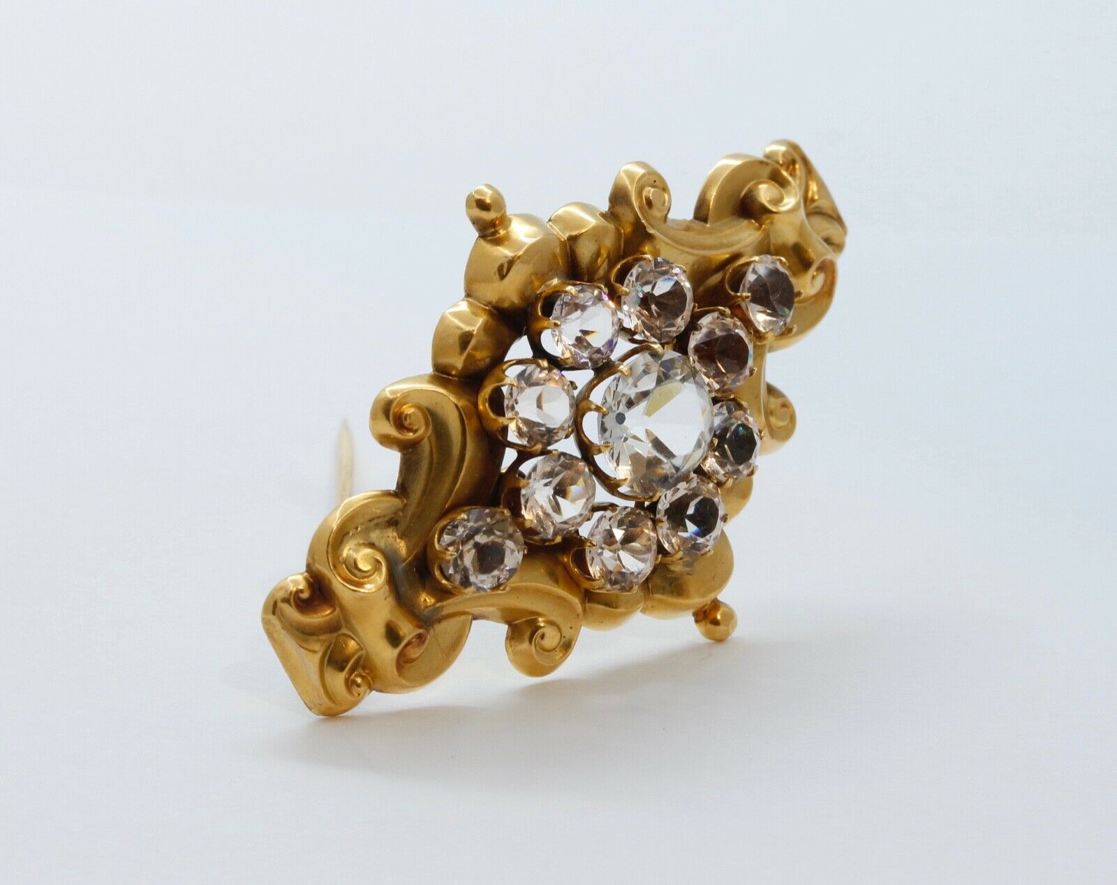 Beautiful Victorian 10K Yellow Gold Paste Stones Brooch Pin