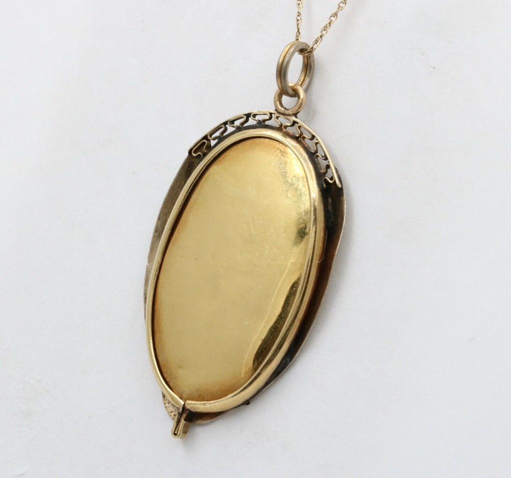 Antique Virgin Mary and Cherubs Portrait 18K YG WG Pendant