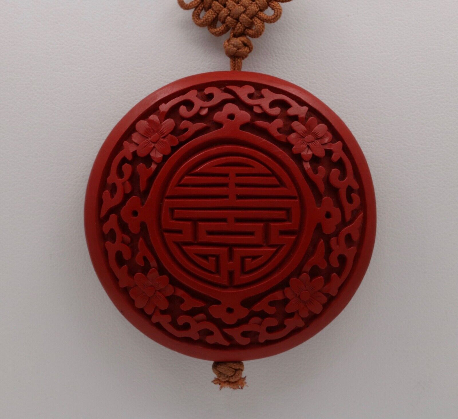 Vintage Red Cinnabar Chanterelle Necklace Pendant