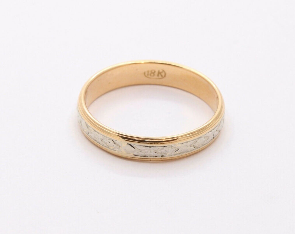 Art Deco Ladies 18K Yellow White Gold Wedding Band Ring
