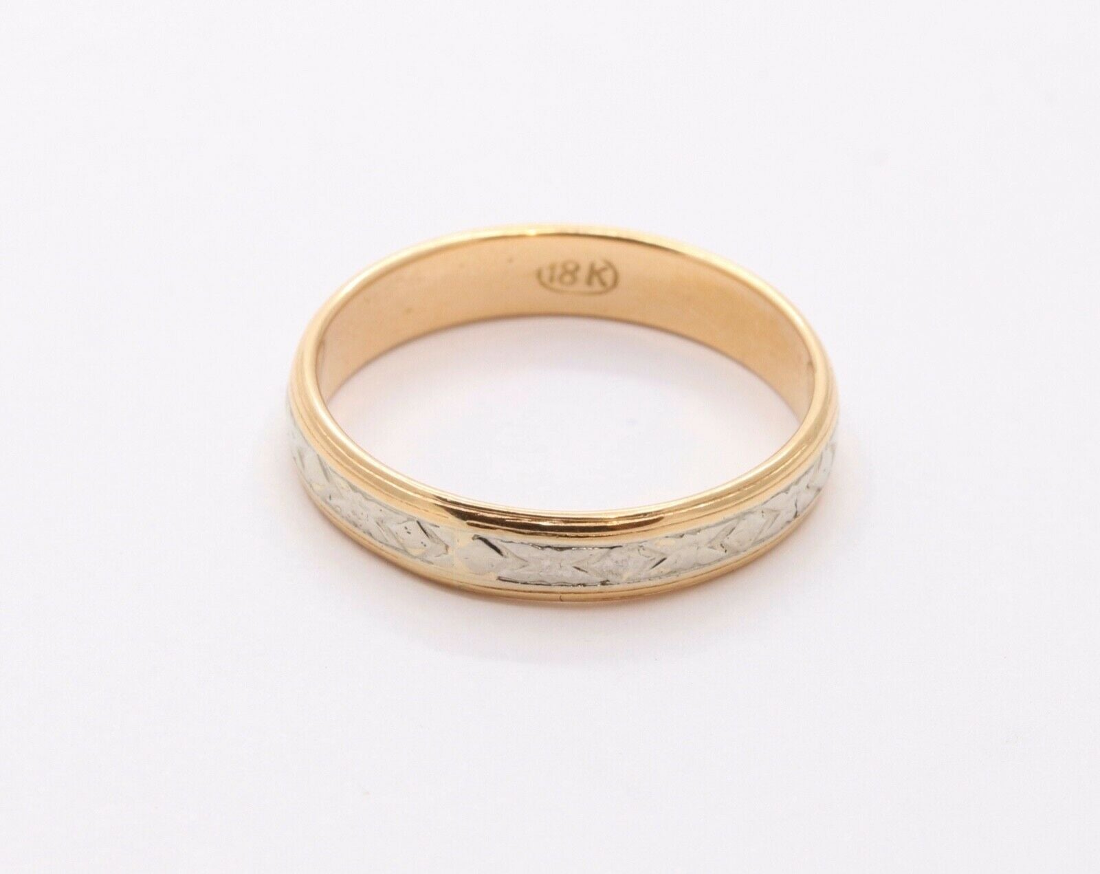 Art Deco Ladies 18K Yellow White Gold Wedding Band Ring
