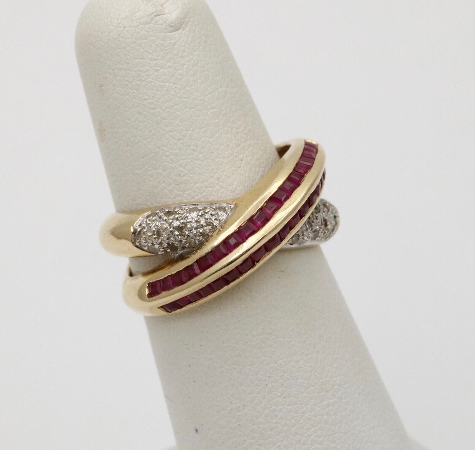 Vintage 14K Gold Ruby and Diamond Bypass Ring Band