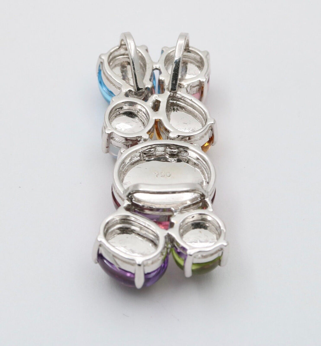 Vintage Tourmaline, Peridot, Cat s Eye Moonstone, Topaz 18K WG Pendant