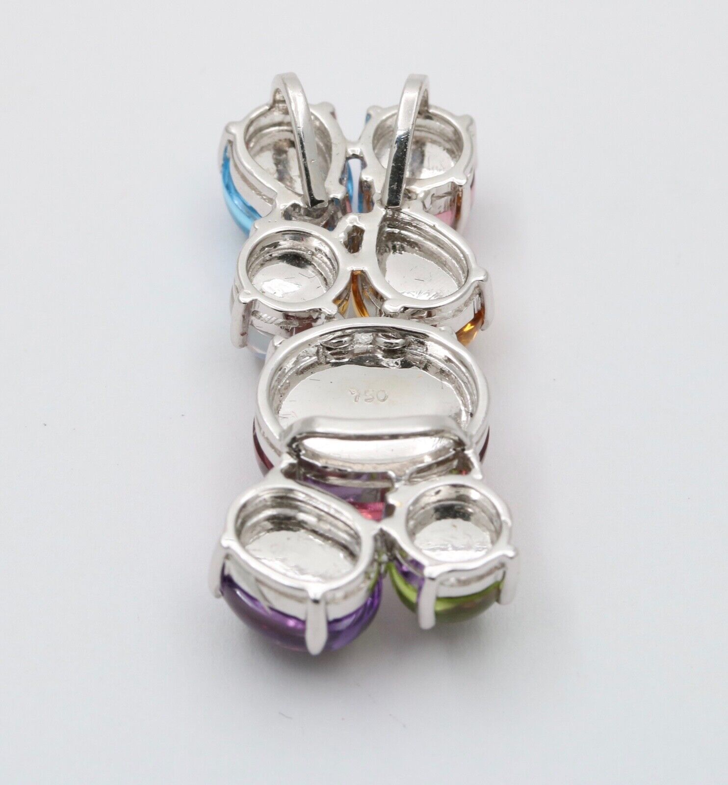 Vintage Tourmaline, Peridot, Cat s Eye Moonstone, Topaz 18K WG Pendant