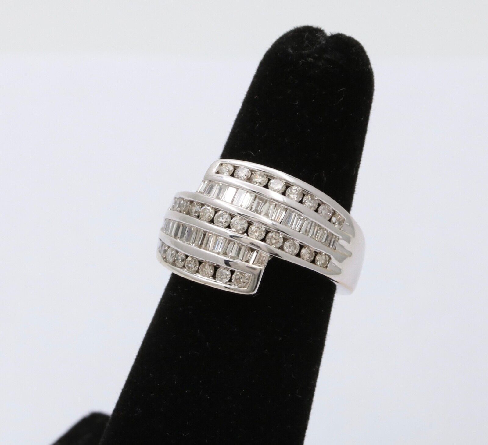 Vintage gorgeous 14K white gold diamond bypass ring , Cocktail Ring