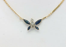 Load image into Gallery viewer, Vintage 14K Yellow Gold Diamond Sapphire Butterfly Pendant
