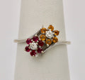 Vintage Flower Multi Stone 14K White Gold Ring