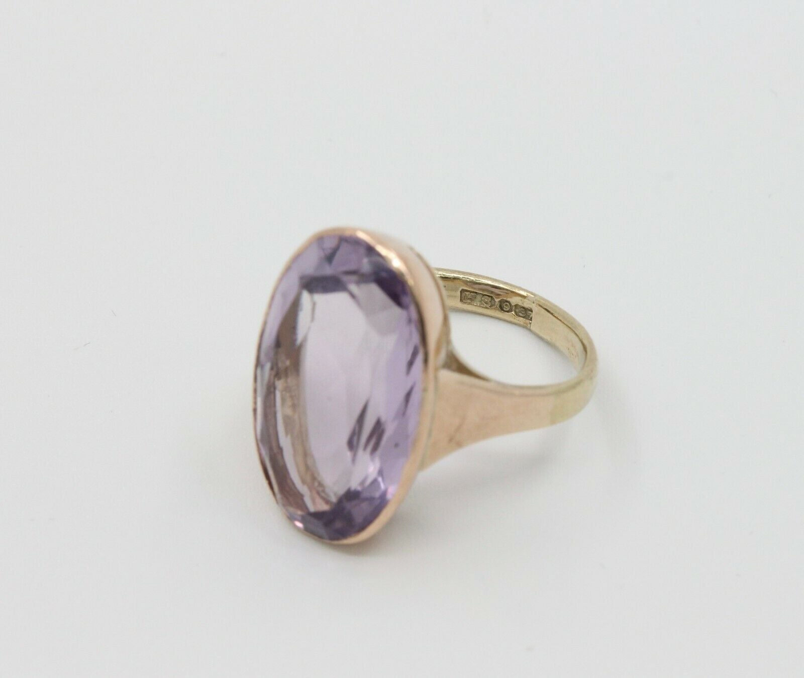 Vintage 9K Yellow Gold Rose De France Amethyst Solitaire Ring