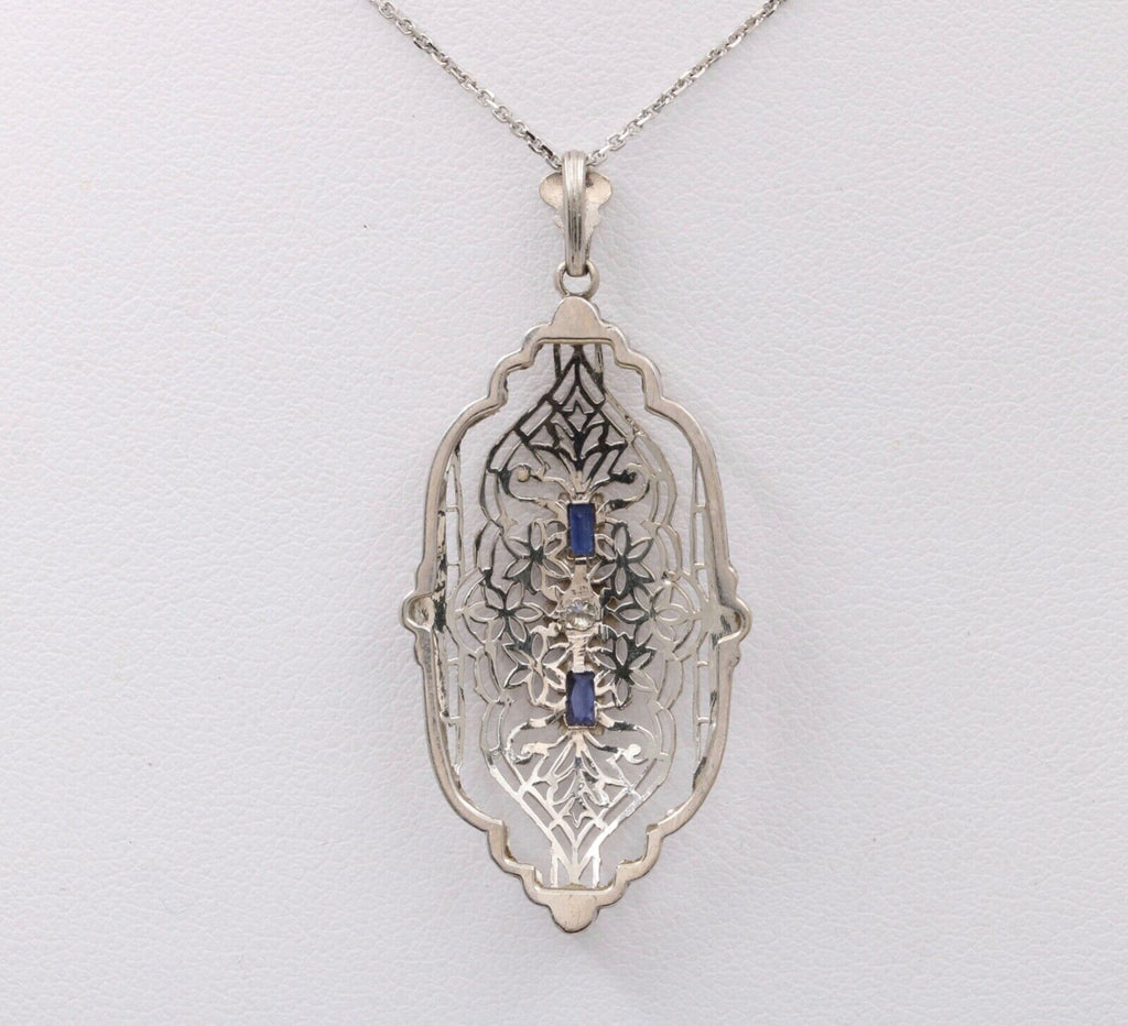 Art Deco 14K White Gold Filigree Pendant, Necklace