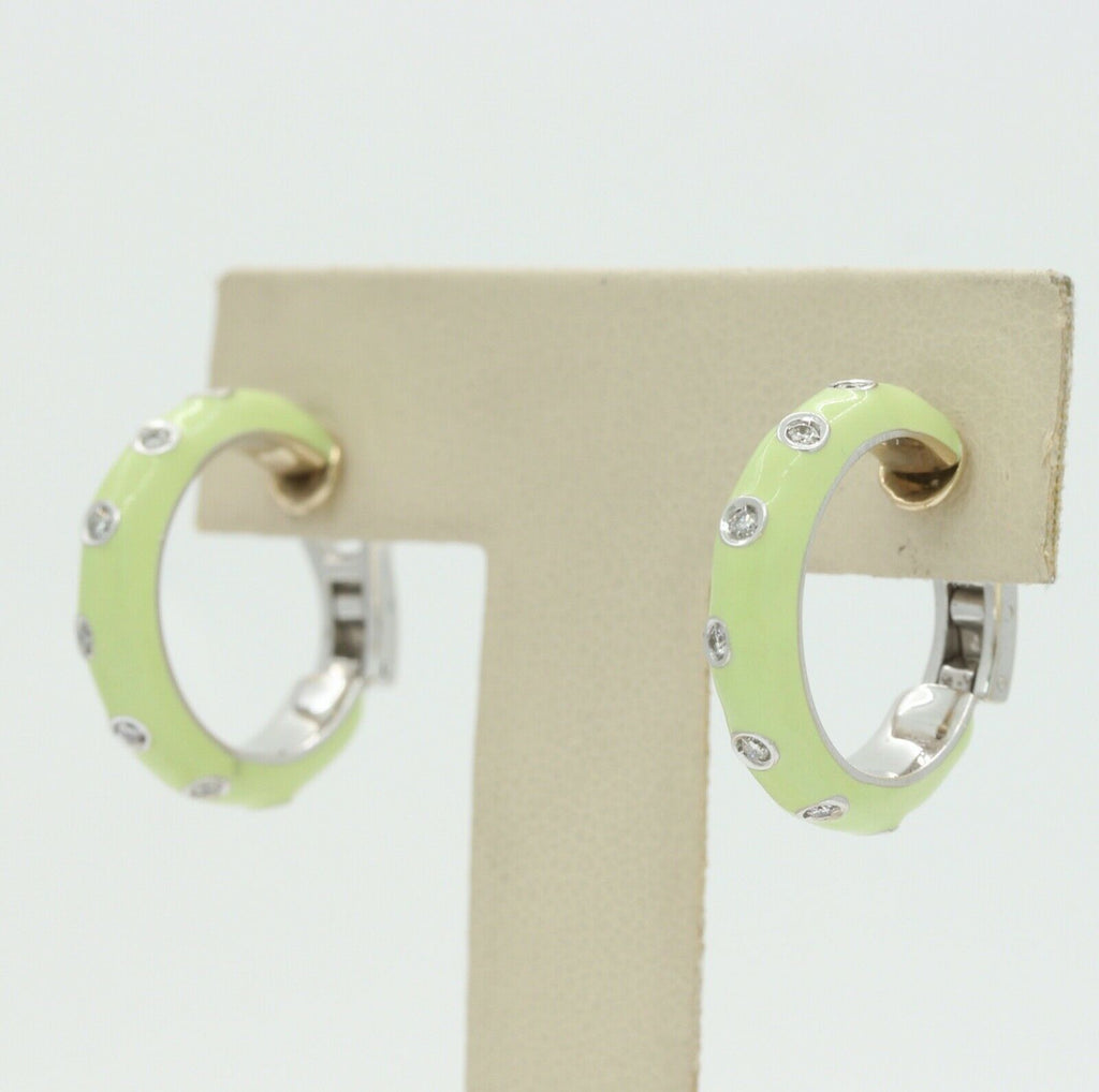 Designer Andreoli 18K Mint Green Enamel Hoop Earrings