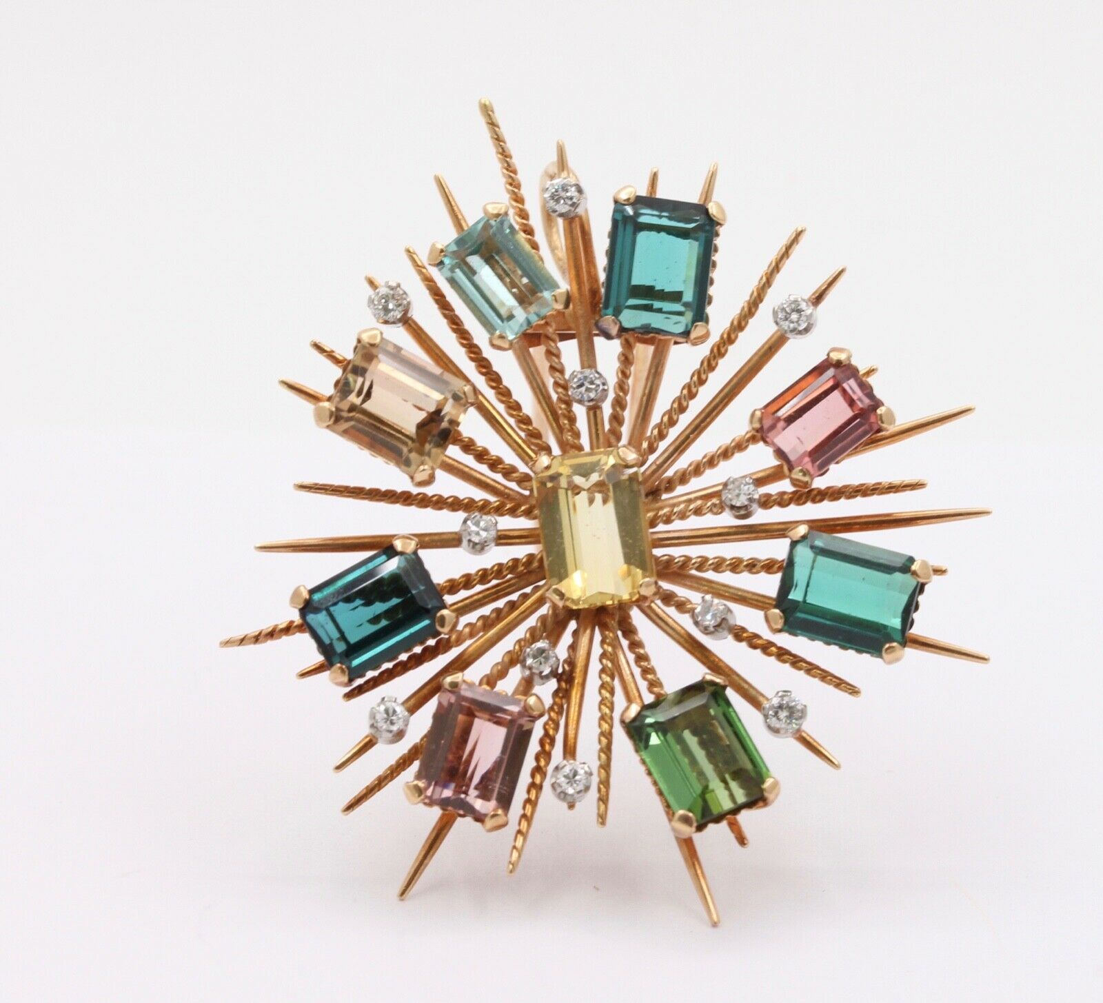 Vintage Tourmaline Citrine 14K Yellow Gold Pendant Brooch