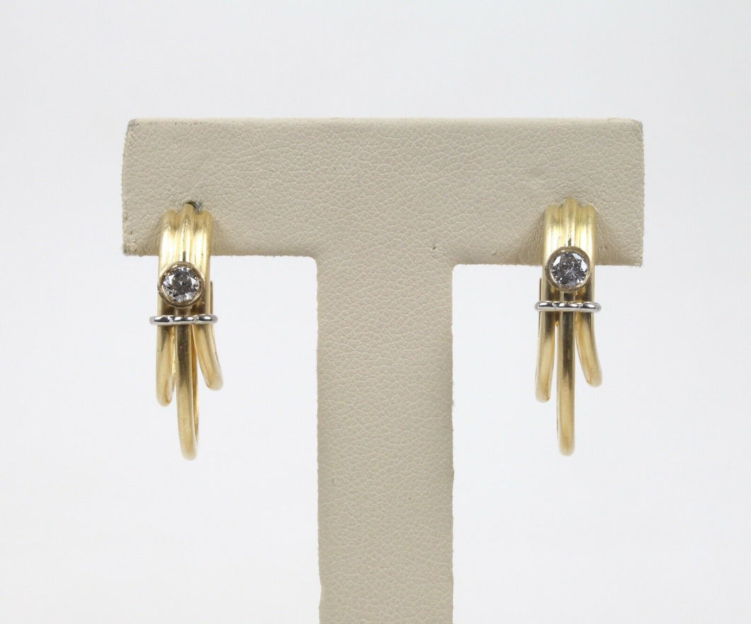 Vintage Denior 18K Yellow Gold, Diamond Earrings