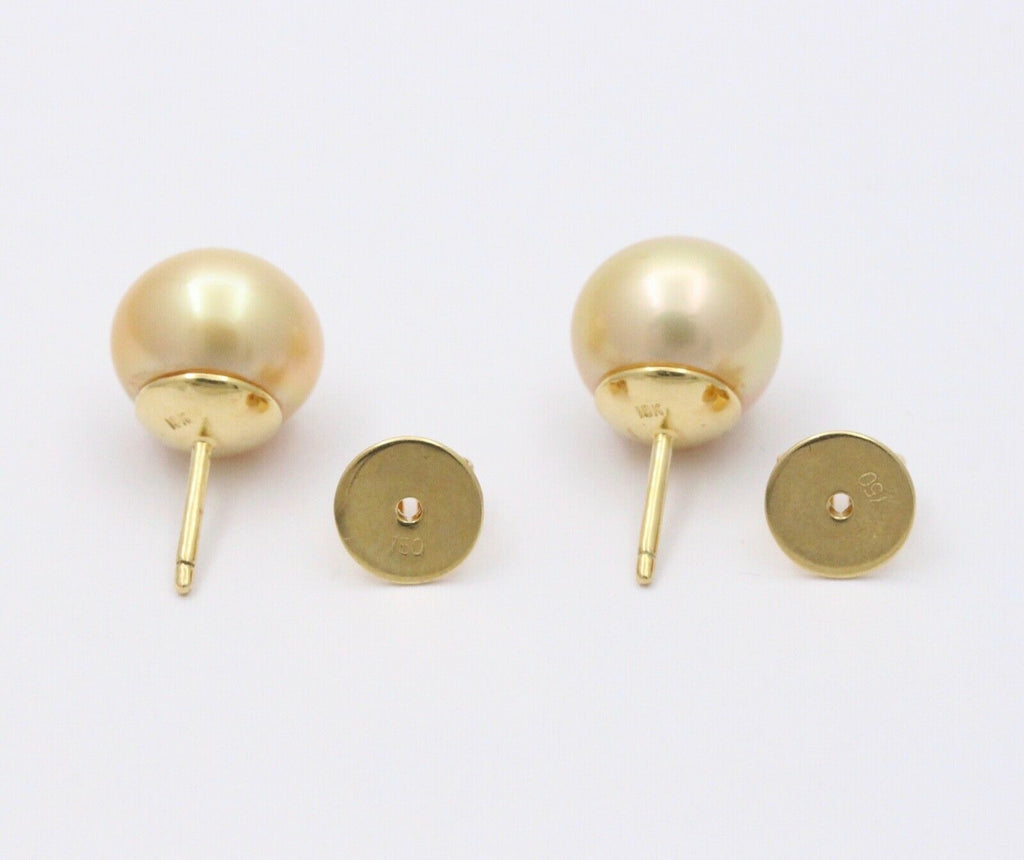 Vintage Classic 18K Yellow Gold Golden Pearl Studs Earrings