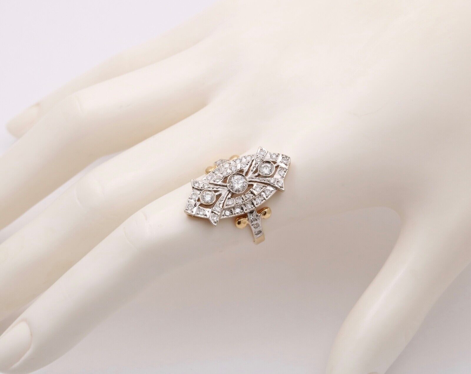 Vintage Russian Navette Diamonds 18K Yellow White Gold Ring