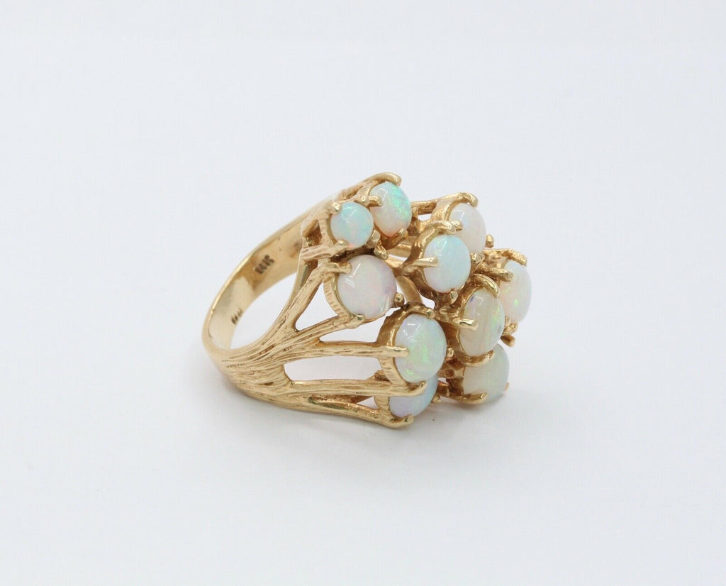 Vintage Ladies Opals 14K Yellow Gold Cocktail Cluster Ring
