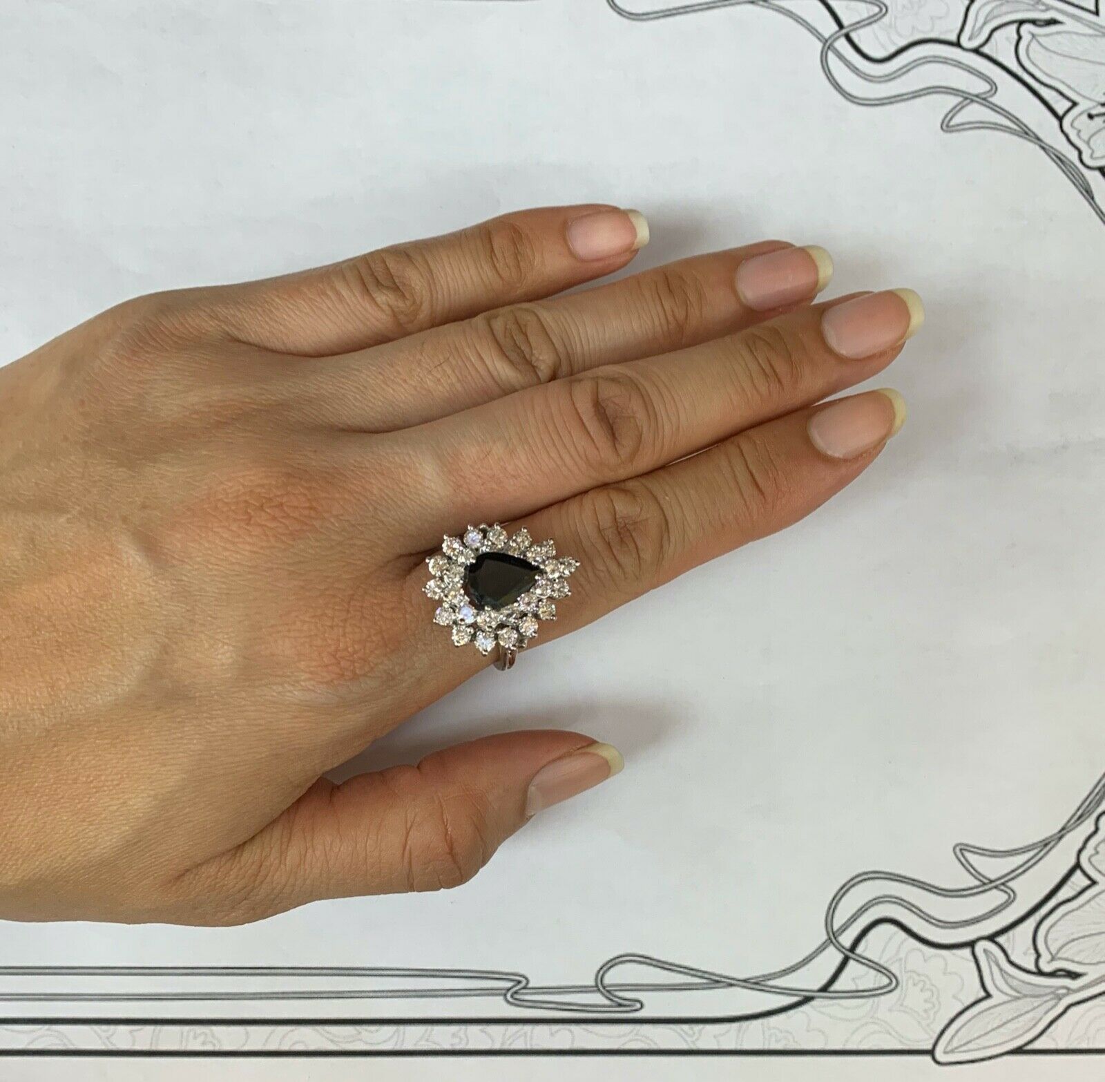 Elegant Blue Sapphire and Diamonds 14K White Gold Ring