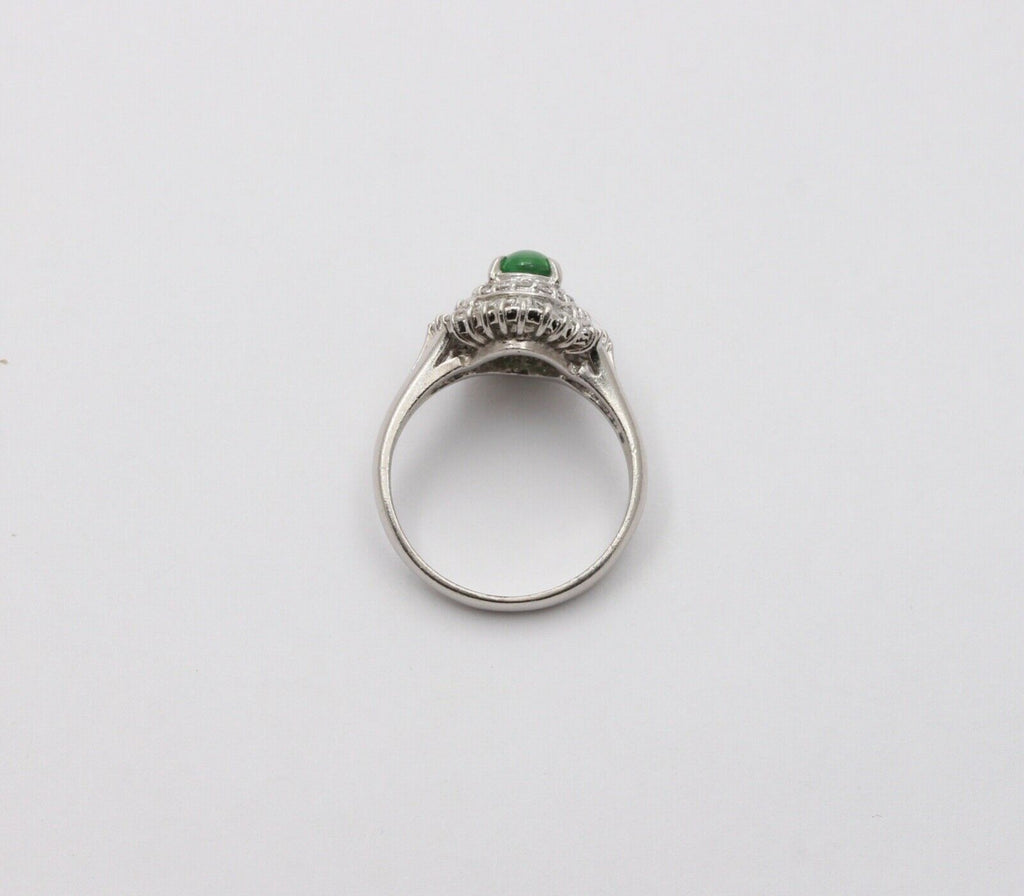 Vintage Jade Baguette Diamonds Cluster Platinum Ring