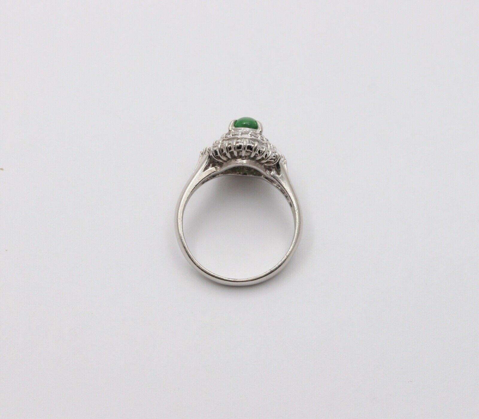 Vintage Jade Baguette Diamonds Cluster Platinum Ring