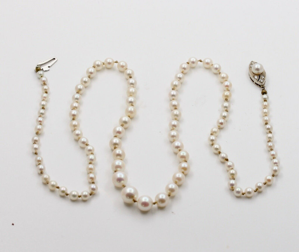 Vintage Akoya Pearls 14K White Gold Catch Necklace