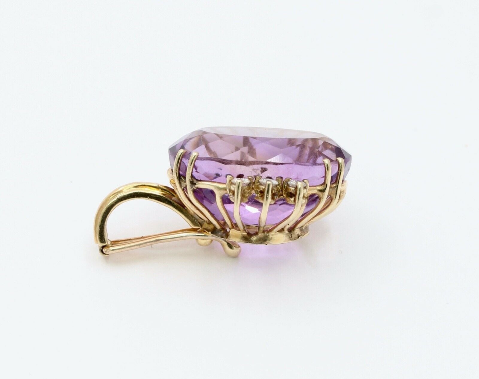 Vintage Ladies Amethyst Diamonds 14K Yellow Gold Pendant