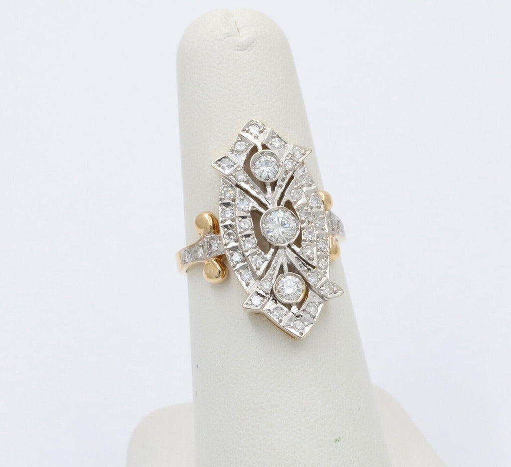 Vintage Russian Navette Diamonds 18K Yellow White Gold Ring