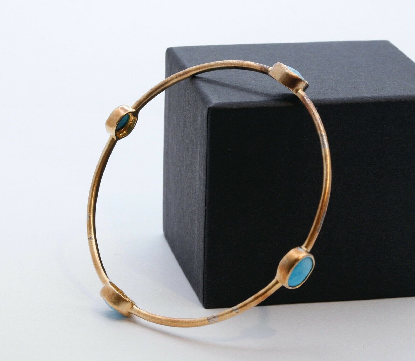 Vintage Ladies Turquoise 925 Gold Vermeil Bangle Bracelet