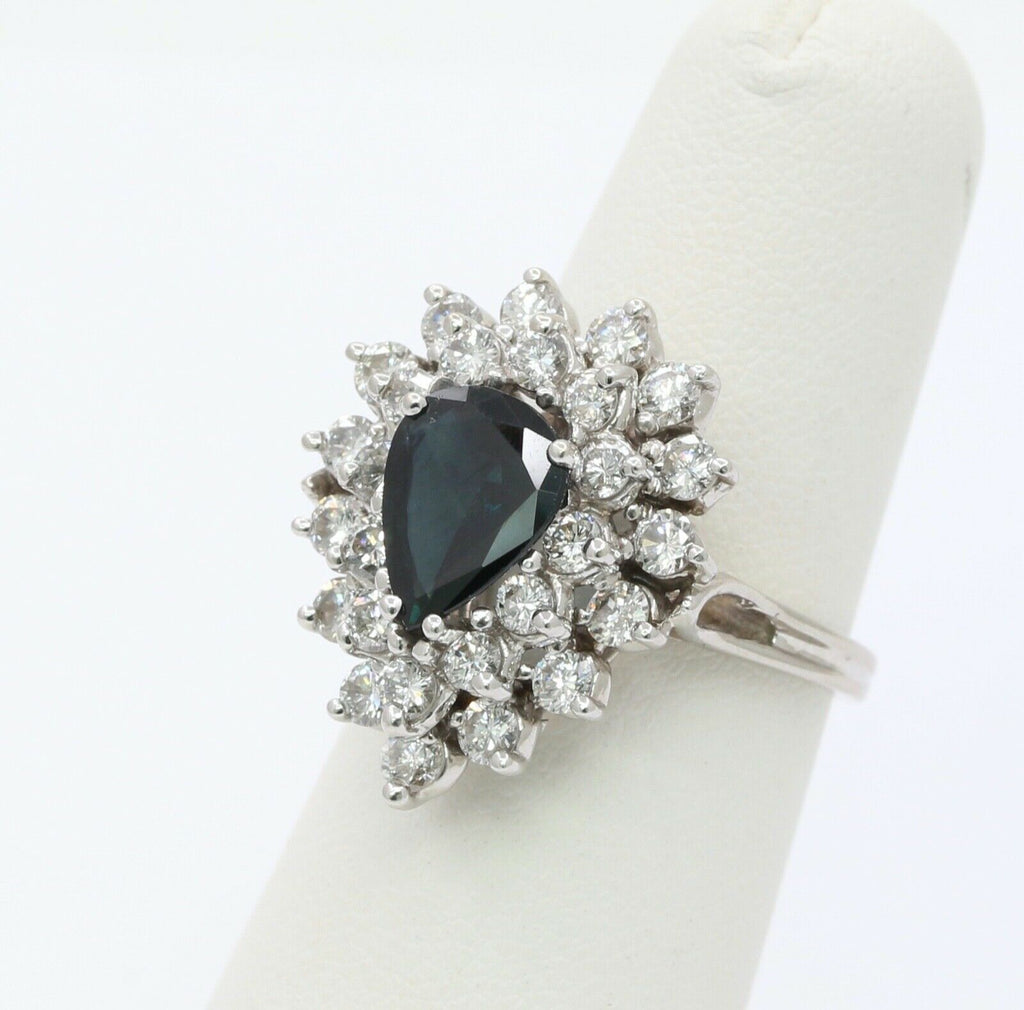 Elegant Blue Sapphire and Diamonds 14K White Gold Ring