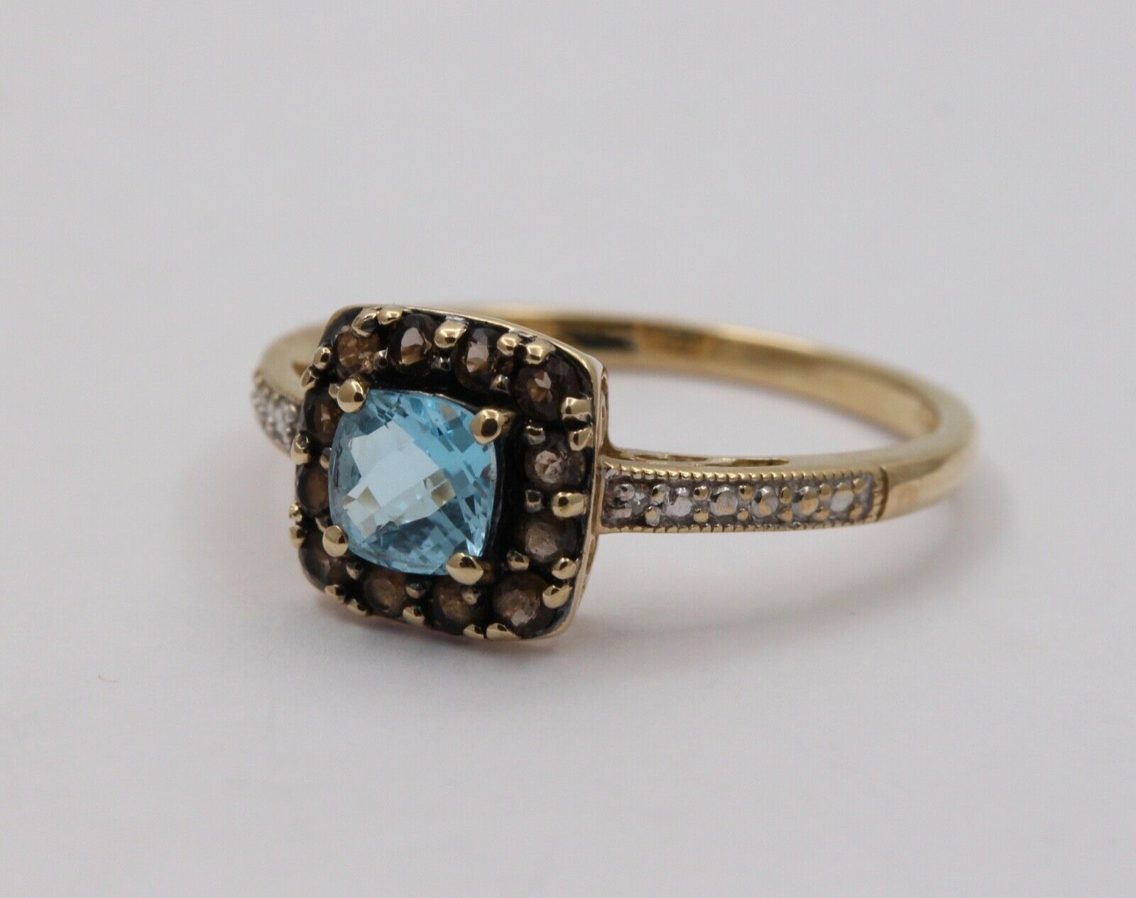 Vintage Stunning Blue Topaz Ring with Smokey Topaz Halo