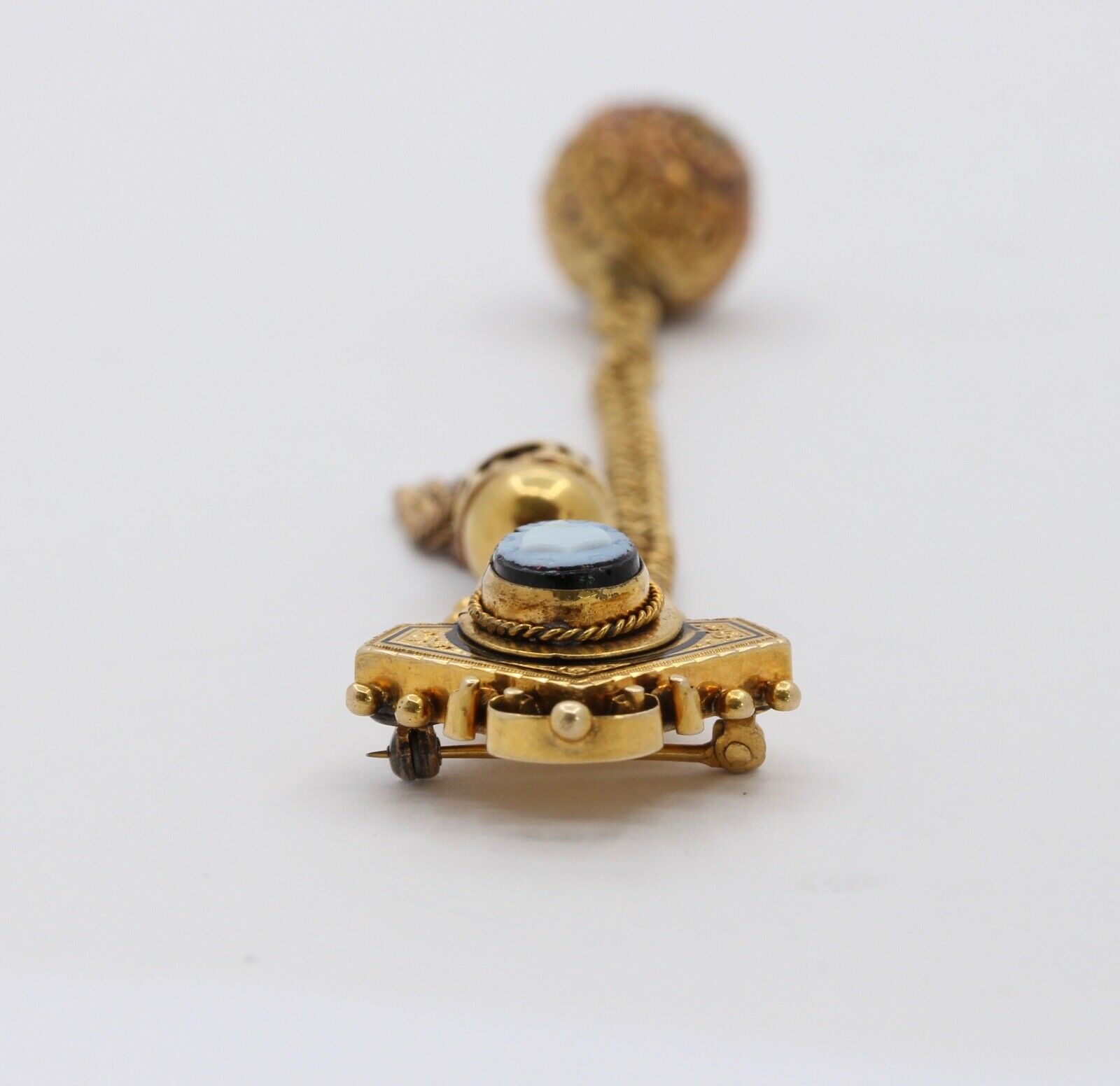 Victorian 14K Yellow Gold Enamel Clock Brooch pin