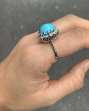 Load image into Gallery viewer, Gorgeous Vintage Persian turquoise Platinum Ring With Diamonds Halo.
