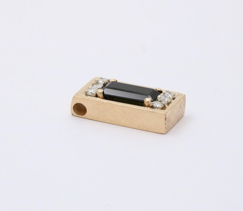 Vintage 14K Yellow Gold Tourmaline And Diamond 13.6 Grams Rectangle Pendant, Nec