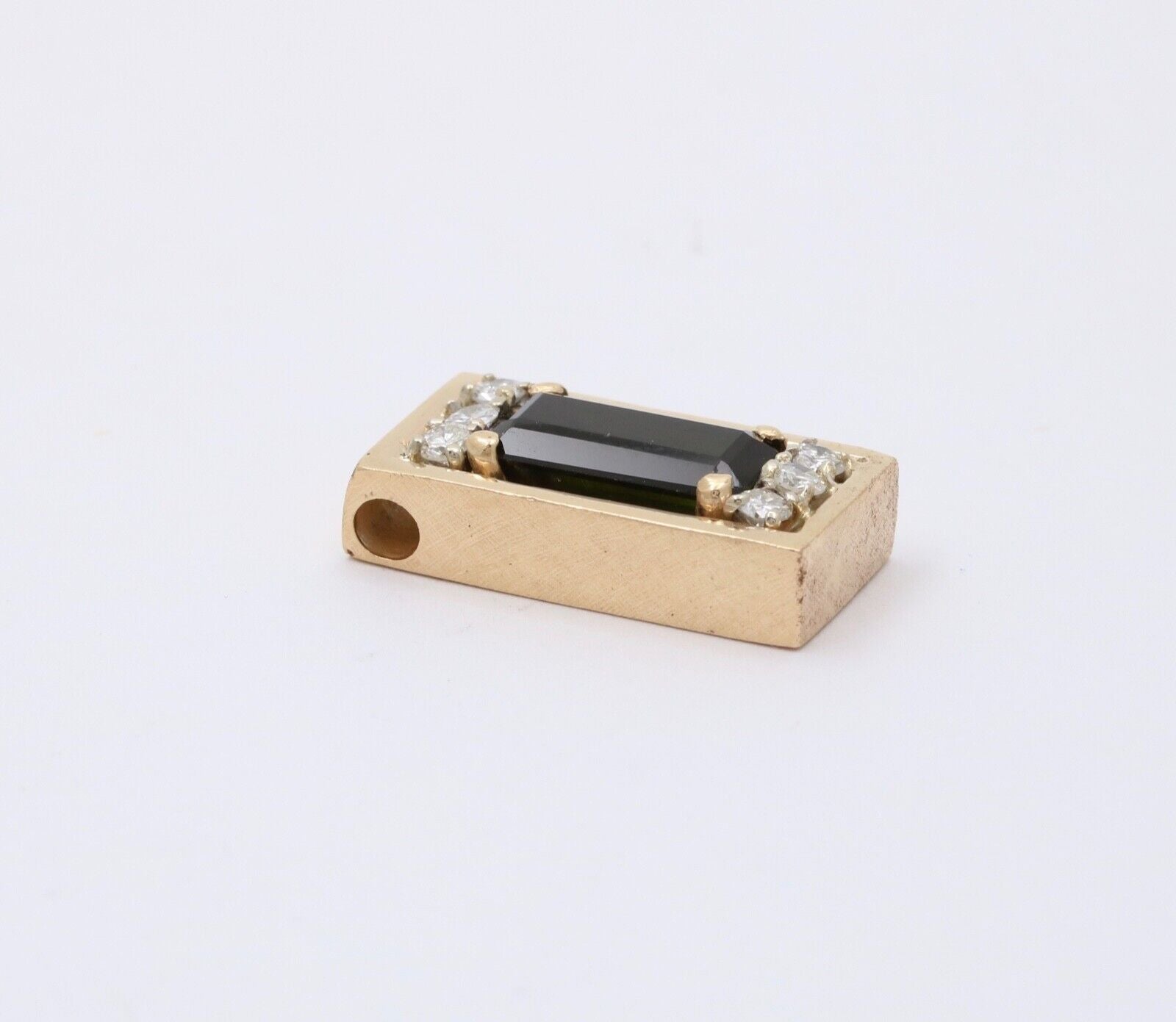 Vintage 14K Yellow Gold Tourmaline And Diamond 13.6 Grams Rectangle Pendant, Nec