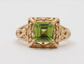 Vintage Emerald Cut Peridot 10K Yellow Gold Filagree Ring