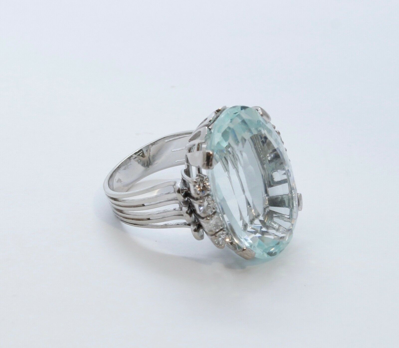 Vintage Aquamarine Diamonds 14K White Gold Ring
